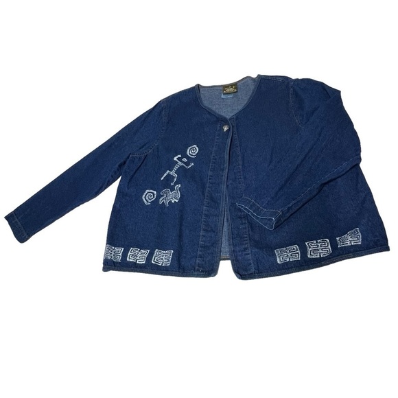 VTG BLUE CACTUS Aztec Short Sleeve Maxi Denim Dress and Jacket Women's Size 1X - Picture 9 of 16